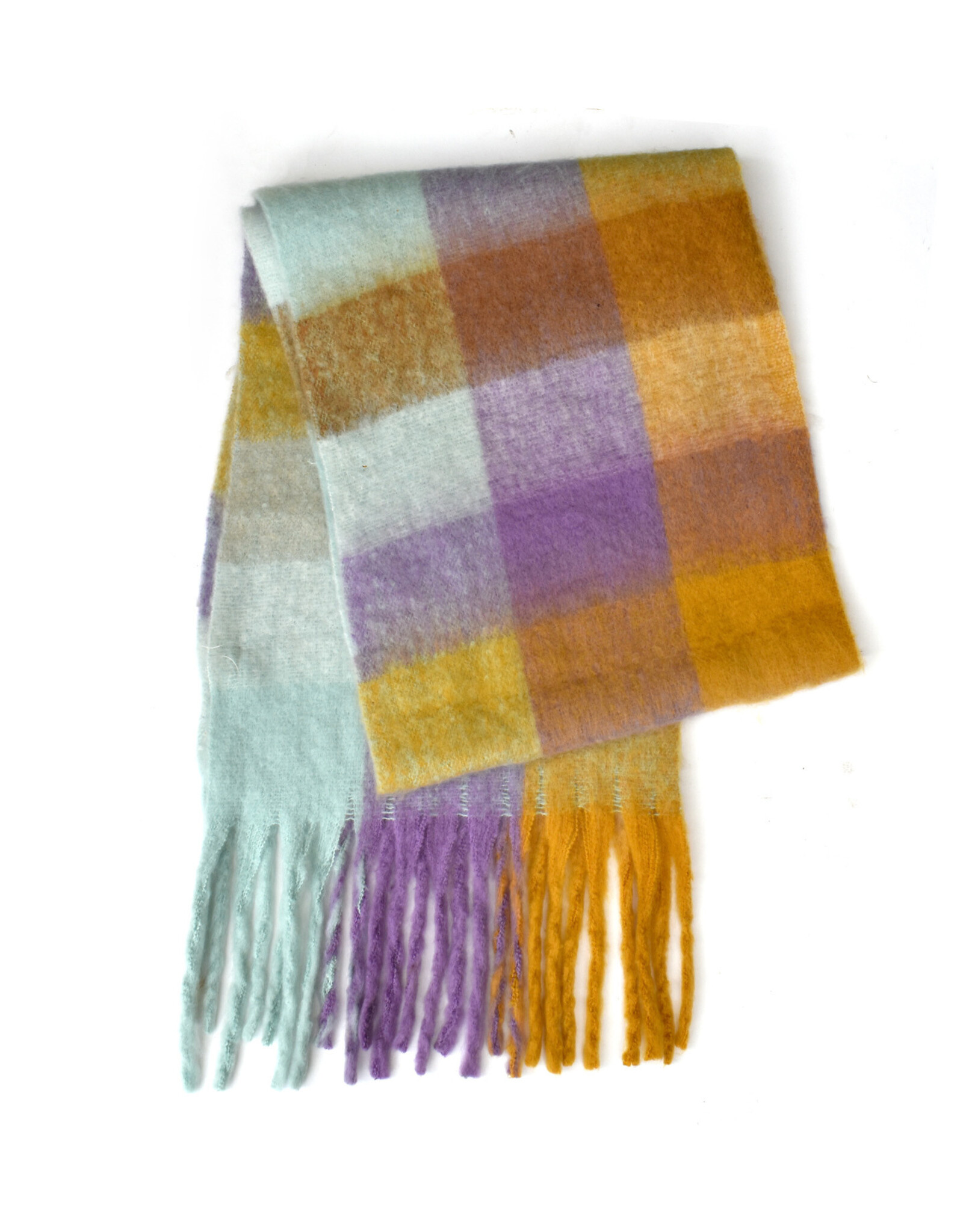 Brushed Checkered Scarf - Yellow/Lavender/Mint