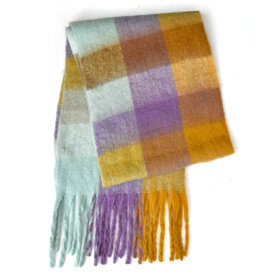 Brushed Checkered Scarf - Yellow/Lavender/Mint