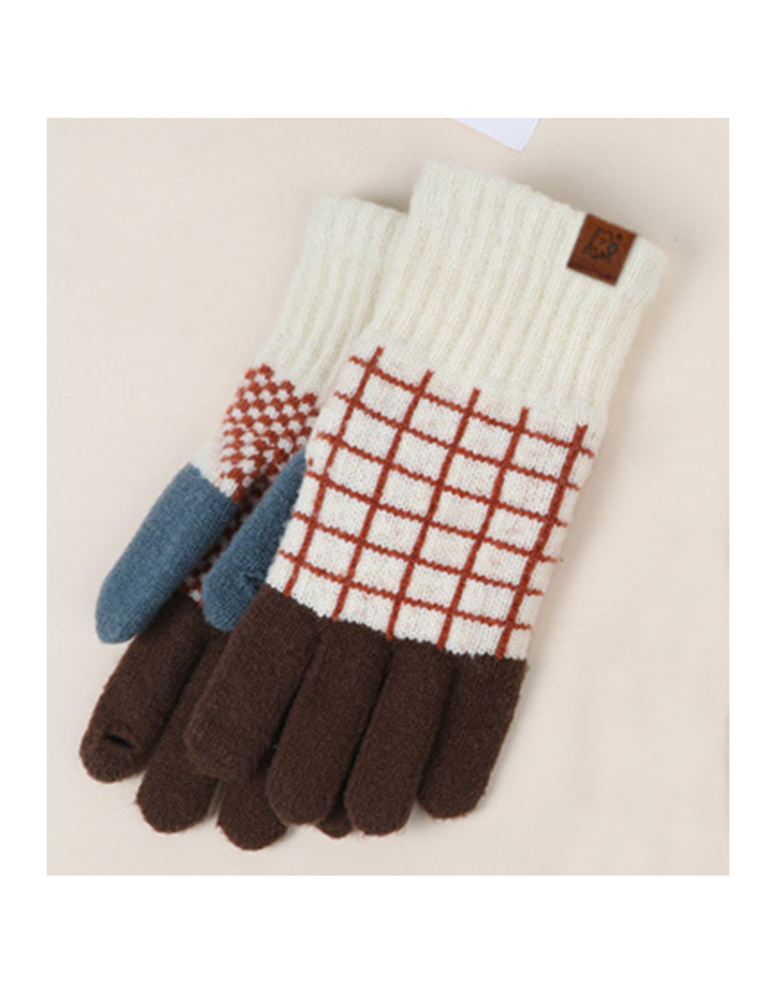Jacquard Touchscreen Gloves - Ivory Grid