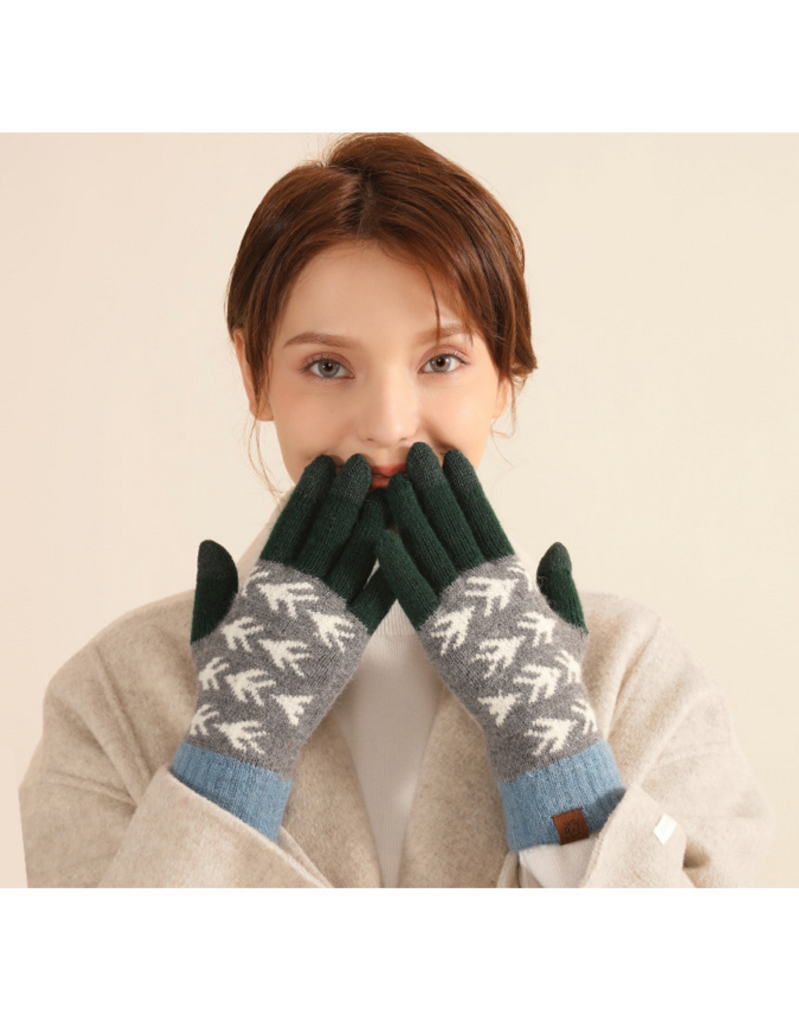 Jacquard Touchscreen Gloves - Swallows (Green/Grey)