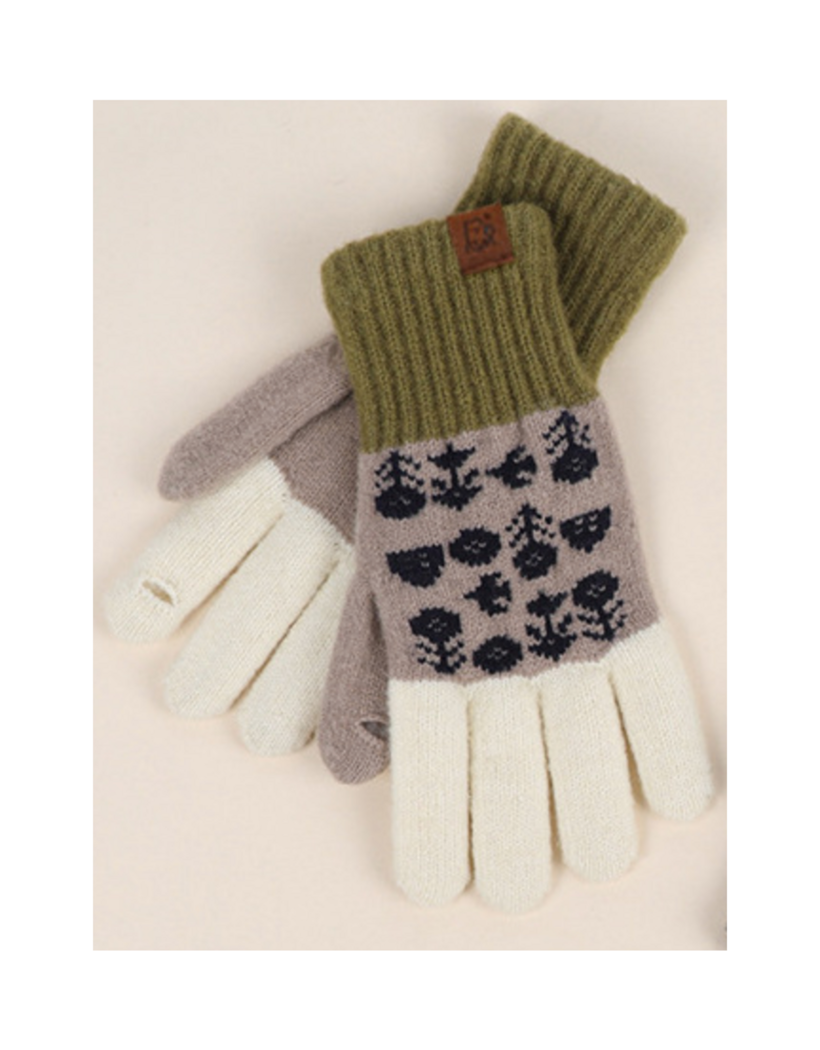 Jacquard Touchscreen Gloves - Brown Flowers