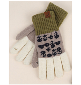 Jacquard Touchscreen Gloves - Brown Flowers