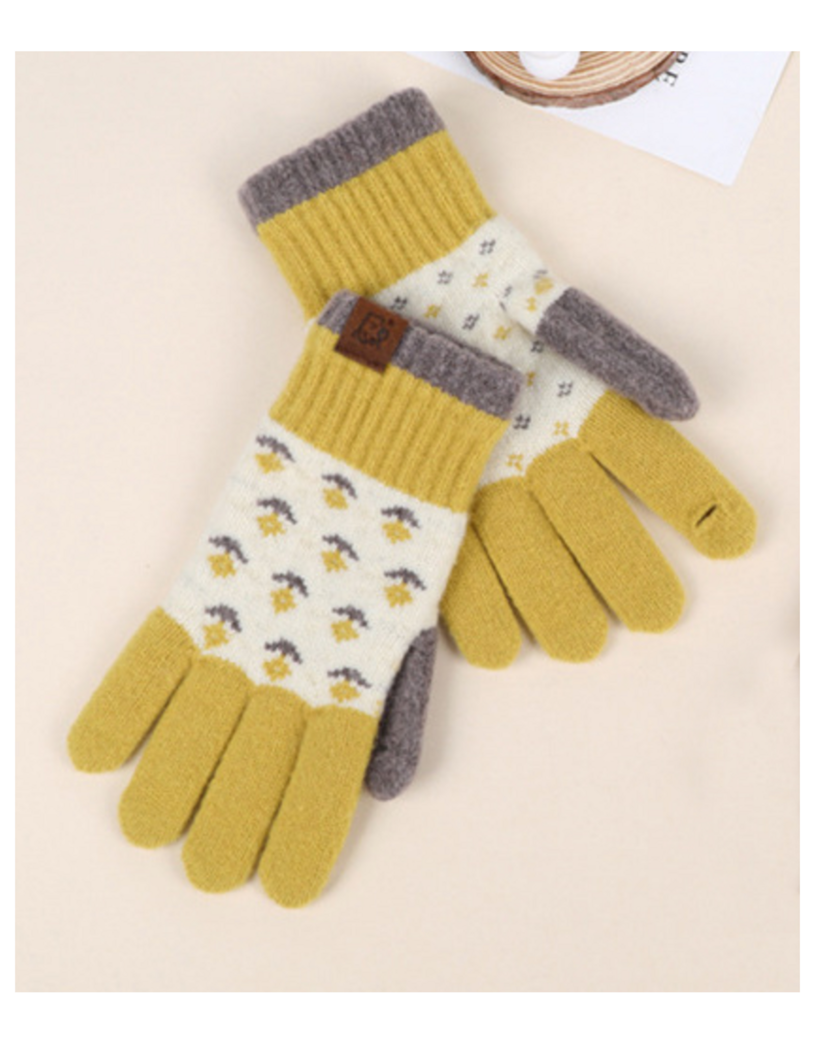 Jacquard Touchscreen Gloves - Yellow Flowers