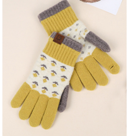 Jacquard Touchscreen Gloves - Yellow Flowers