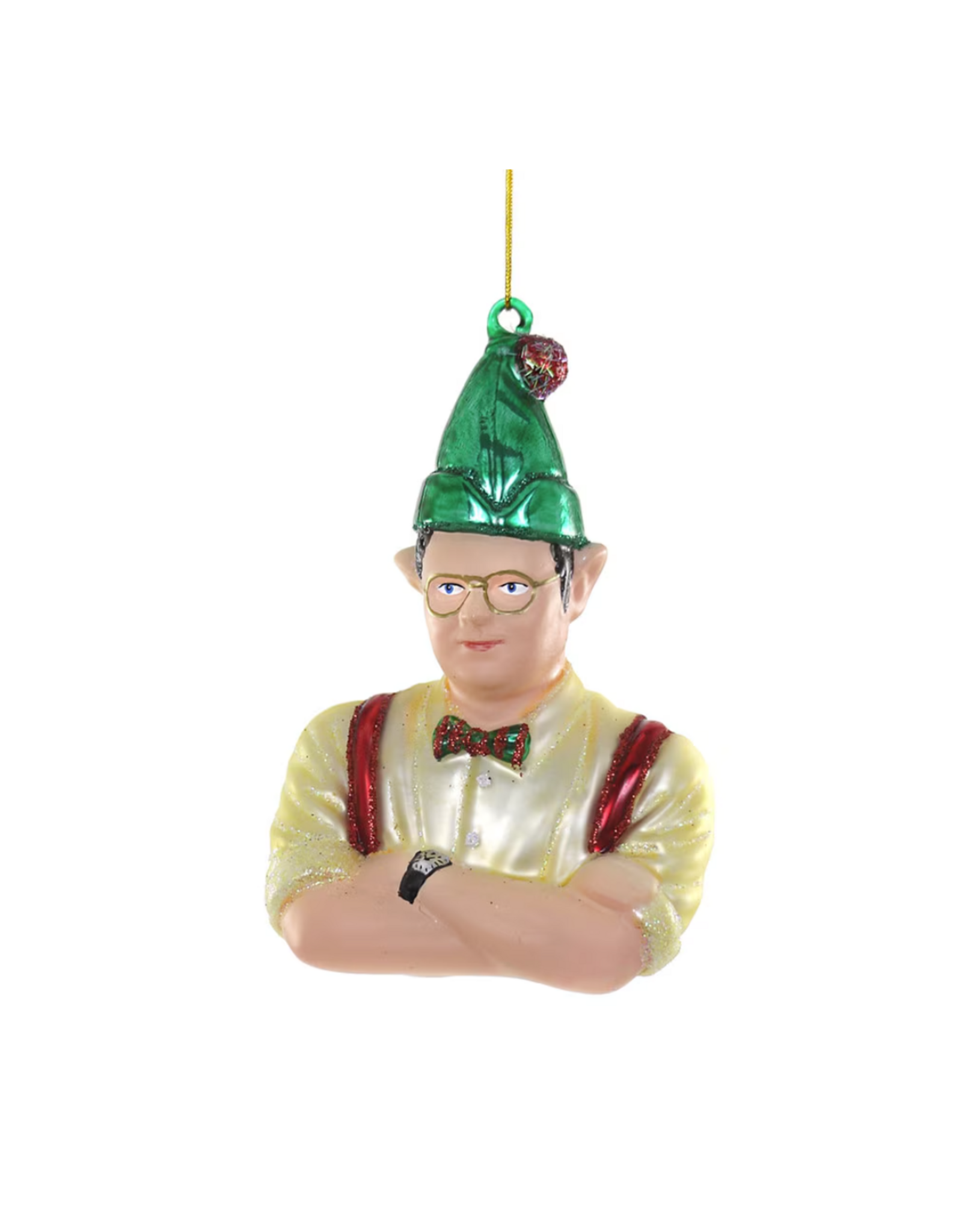 Dwight the Christmas Elf Glass Ornament