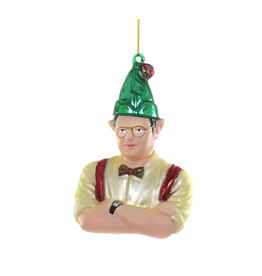 Dwight the Christmas Elf Glass Ornament