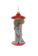 Pesky Squirrel at Bird Feeder Glass Ornament