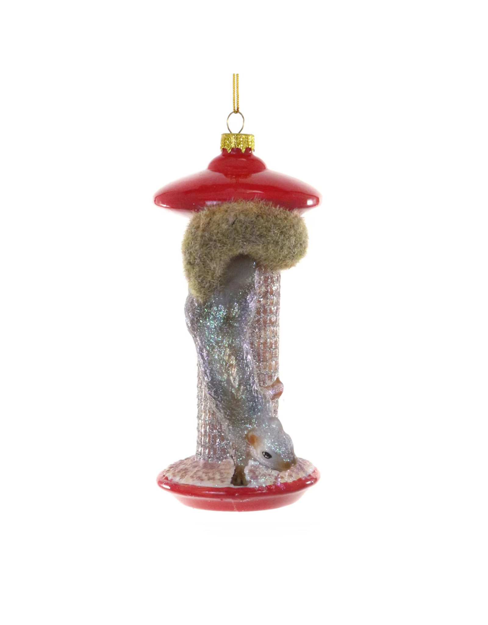 Pesky Squirrel at Bird Feeder Glass Ornament