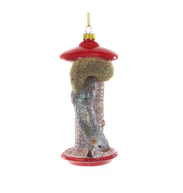 Pesky Squirrel at Bird Feeder Glass Ornament