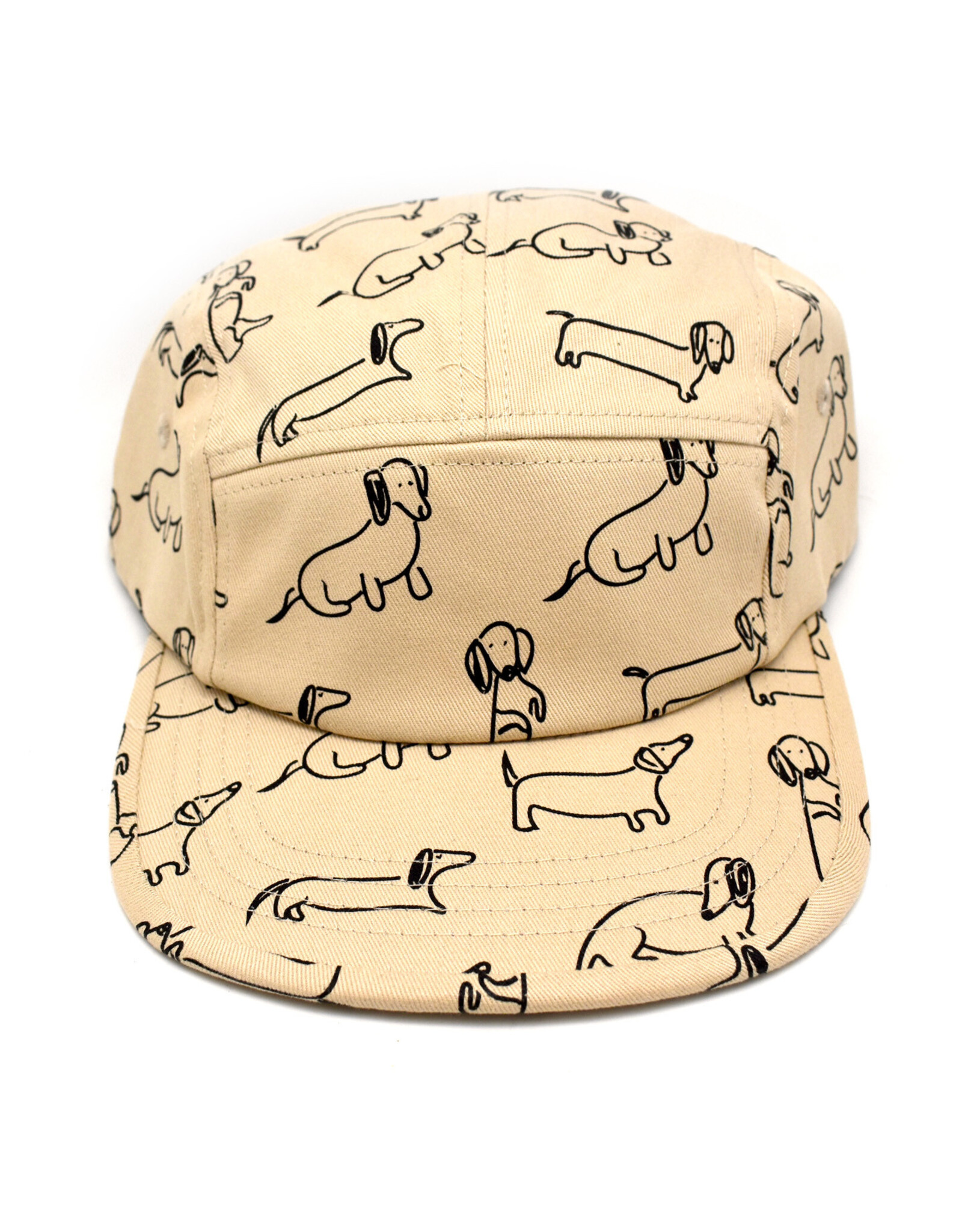 Cotton 5 Panel Hat - Khaki Dachshund