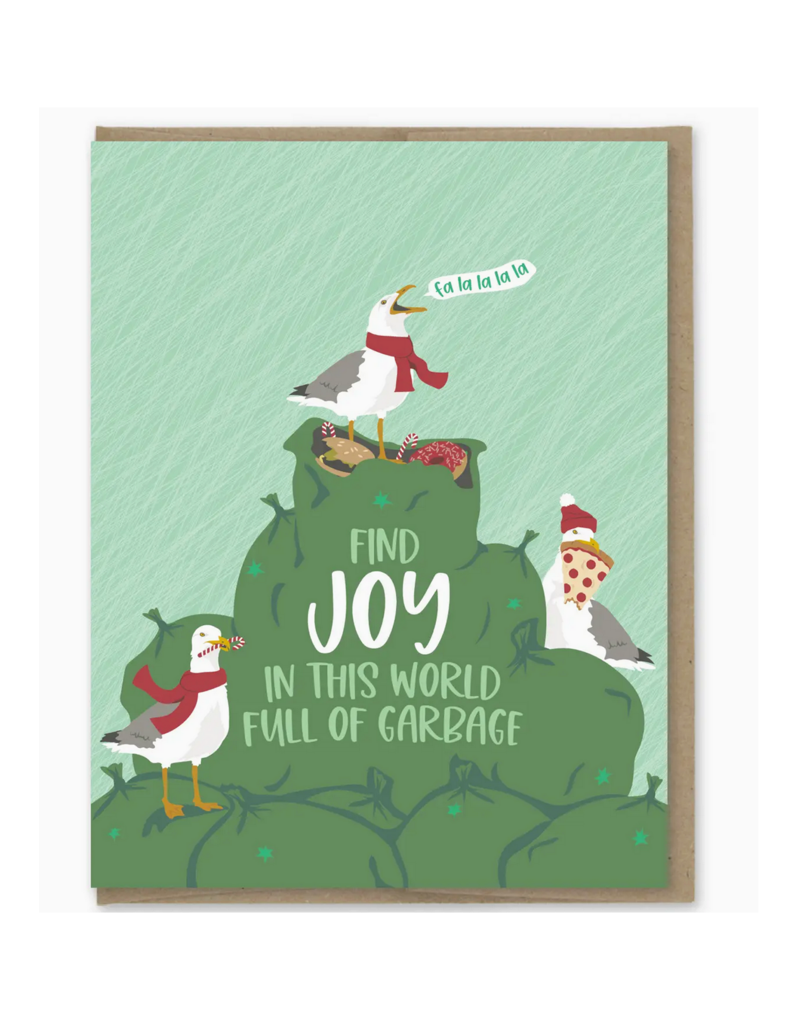 Find Joy in Garbage Seagulls Holiday Greeting Card