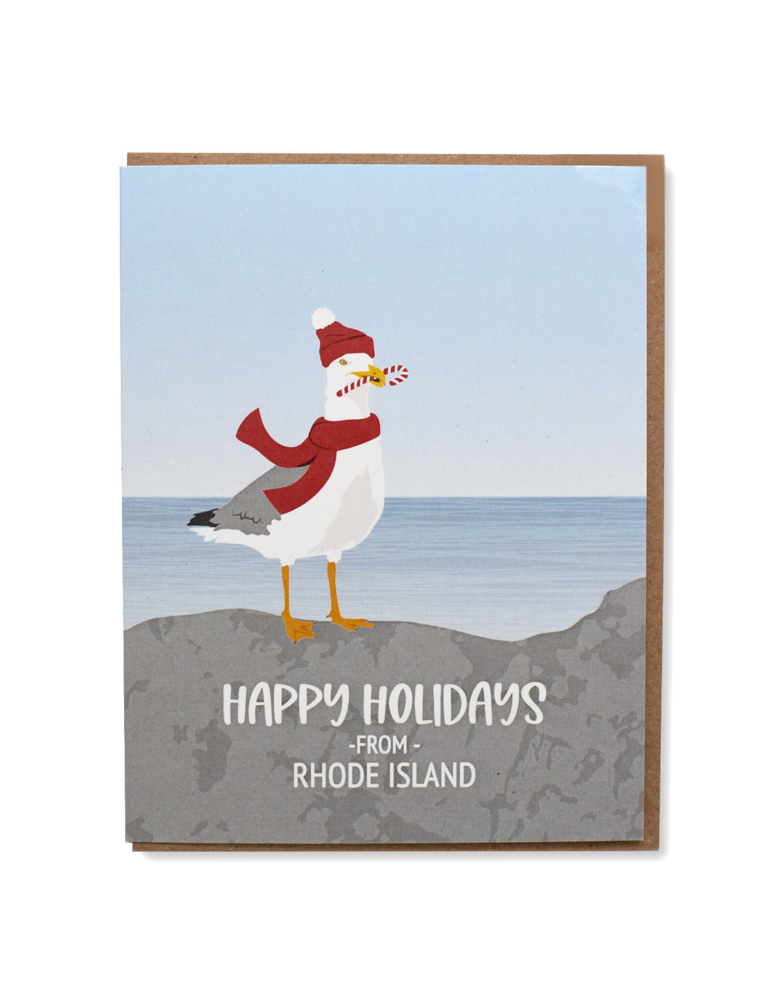 Happy Holidays From Rhode Island Seagull Candy Cane Greeting Card
