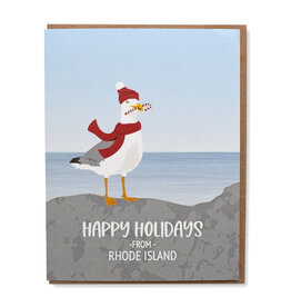 Happy Holidays From Rhode Island Seagull Candy Cane Greeting Card