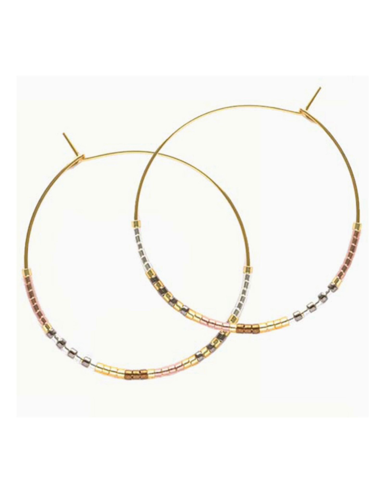 Miyuki Bead 1.5" Hoop Earrings - Champagne