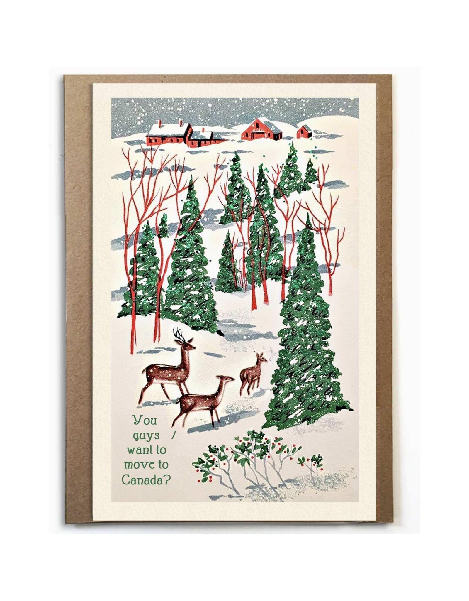 Deer Moving to Canada Greeting Card