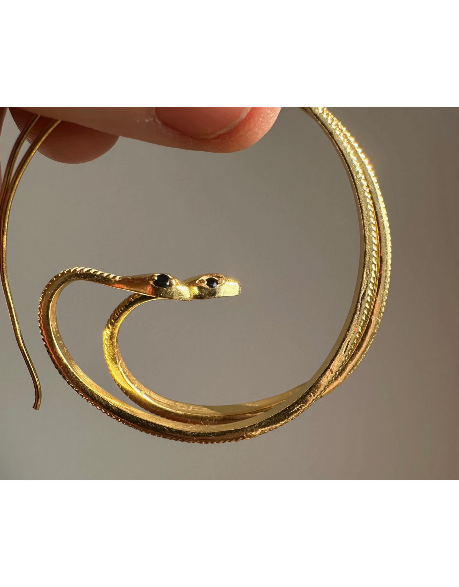 Curled Snake with Black Zircon Earrings