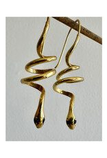 Anokhi Green Jewelry Spiral Snake with Black Zircon Earrings