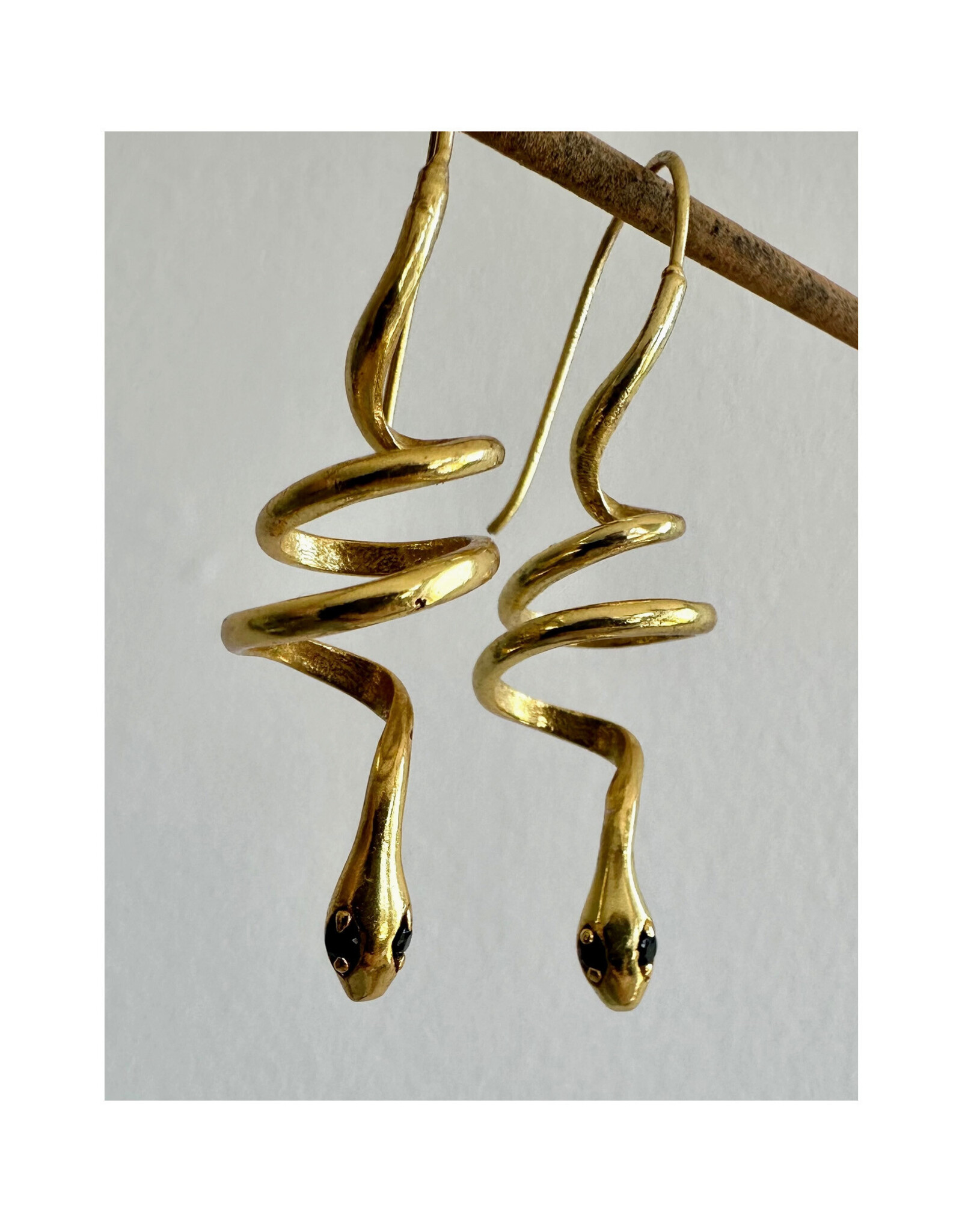 Anokhi Green Jewelry Spiral Snake with Black Zircon Earrings