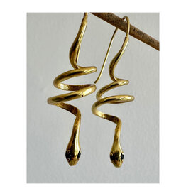 Spiral Snake with Black Zircon Earrings