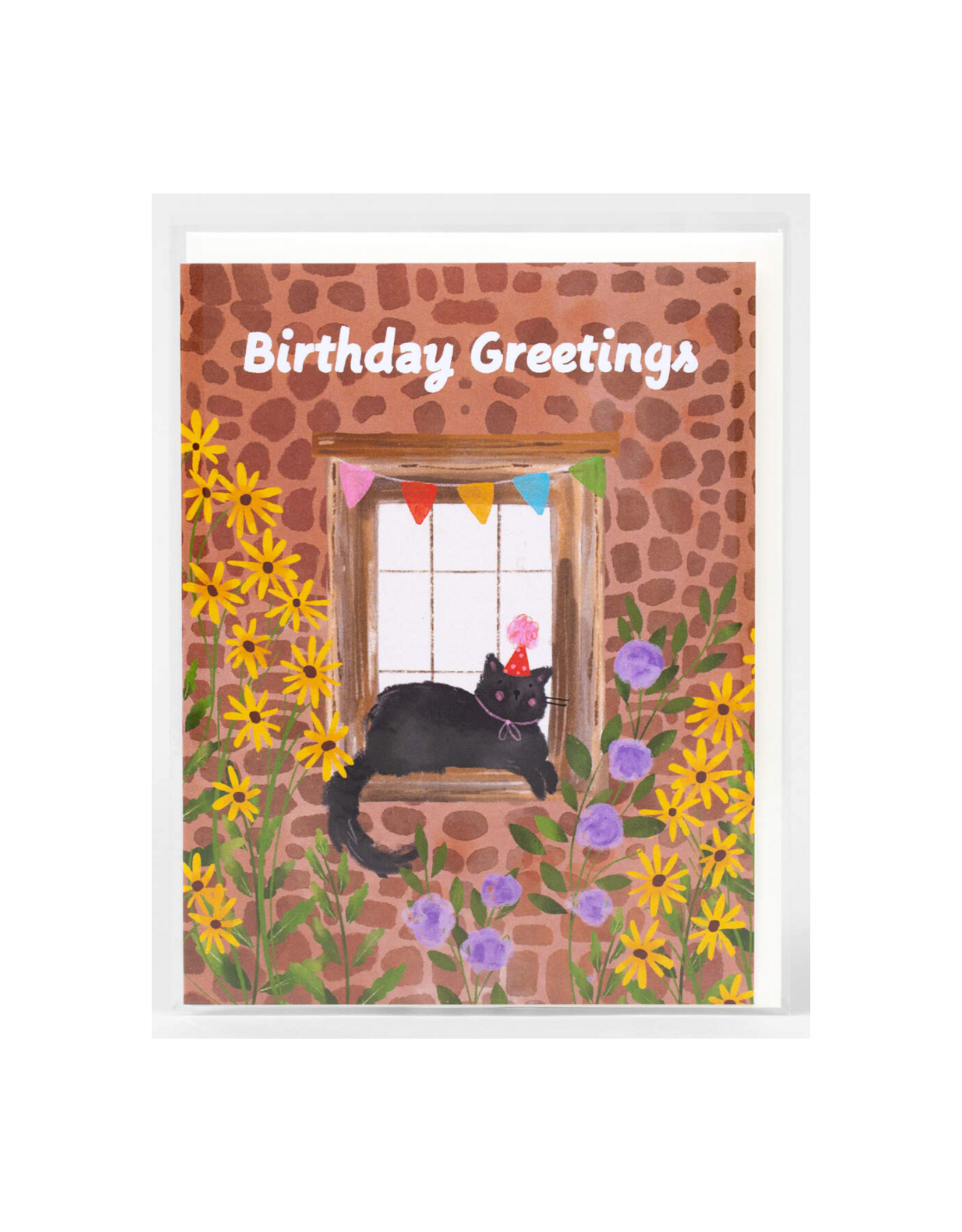 Birthday Greetings Cat Window Sill Greeting Card