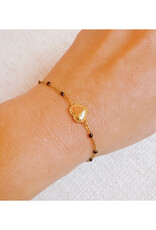 Dainty Bead Chain Heart Bracelet - Black