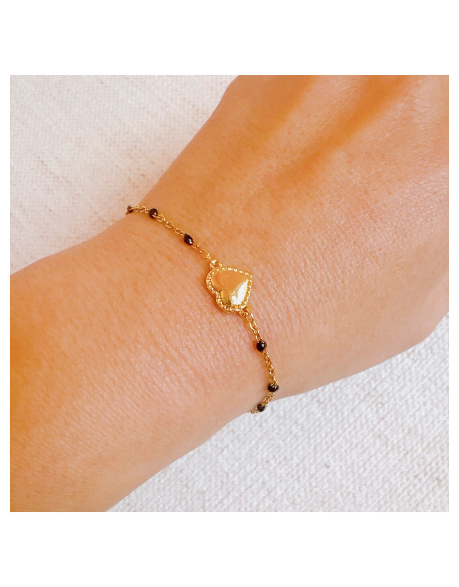 Ellison & Young Dainty Bead Chain Heart Bracelet - Black