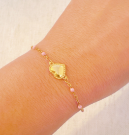 Ellison & Young Dainty Bead Chain Heart Bracelet - Pink