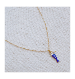 Striped Fish & Pearl Necklace - Blue