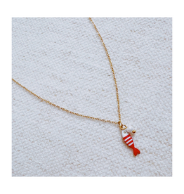 Striped Fish & Pearl Necklace - Red