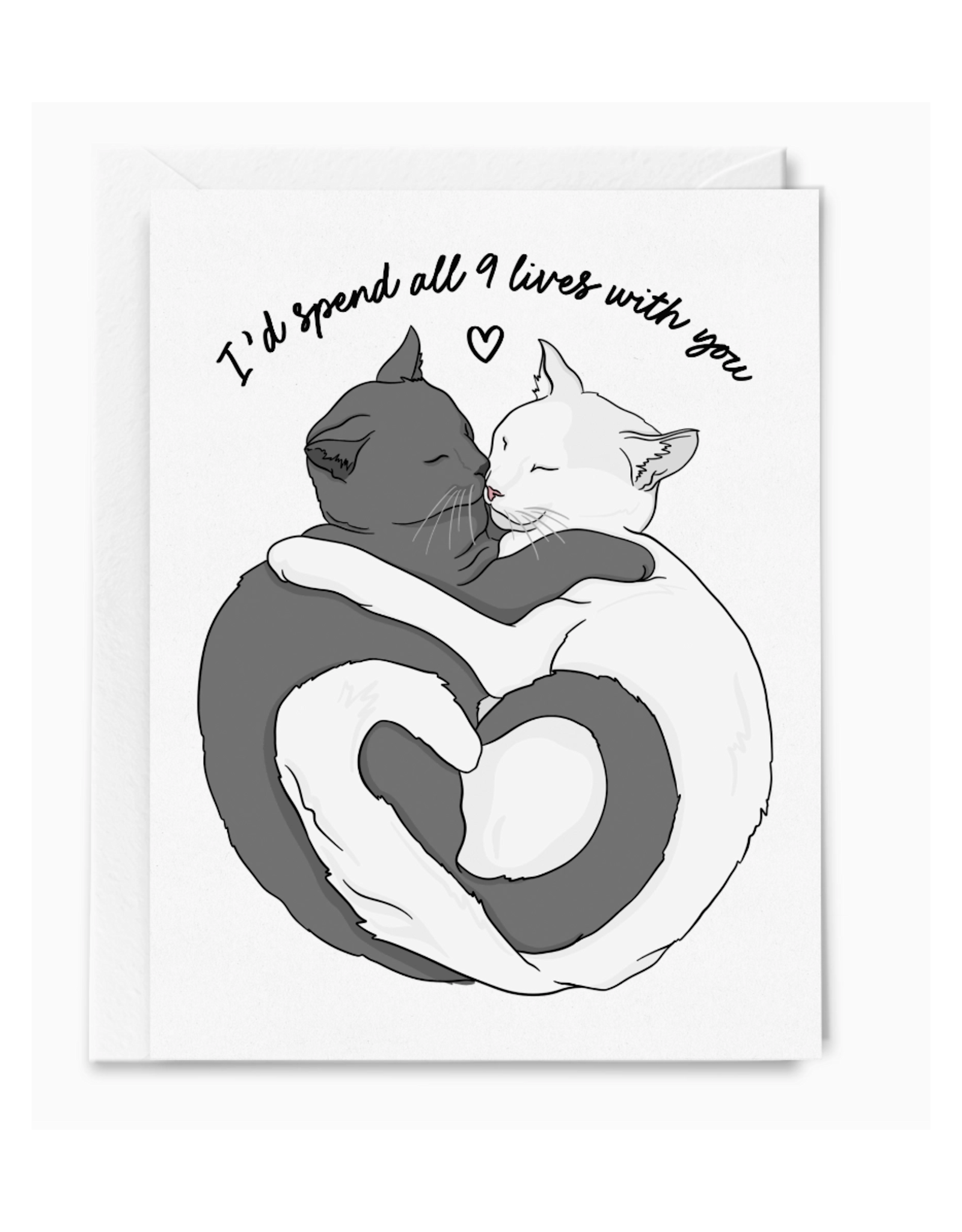 I'd Spend All 9 Lives Black & White Cats Greeting Card