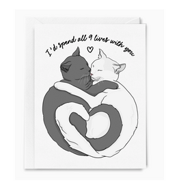 I'd Spend All 9 Lives Black & White Cats Greeting Card