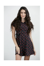 Red Polka Dot Corduroy Cap Sleeve Dress