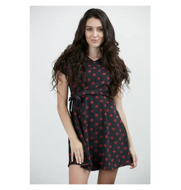 Red Polka Dot Corduroy Cap Sleeve Dress