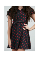 Red Polka Dot Corduroy Cap Sleeve Dress