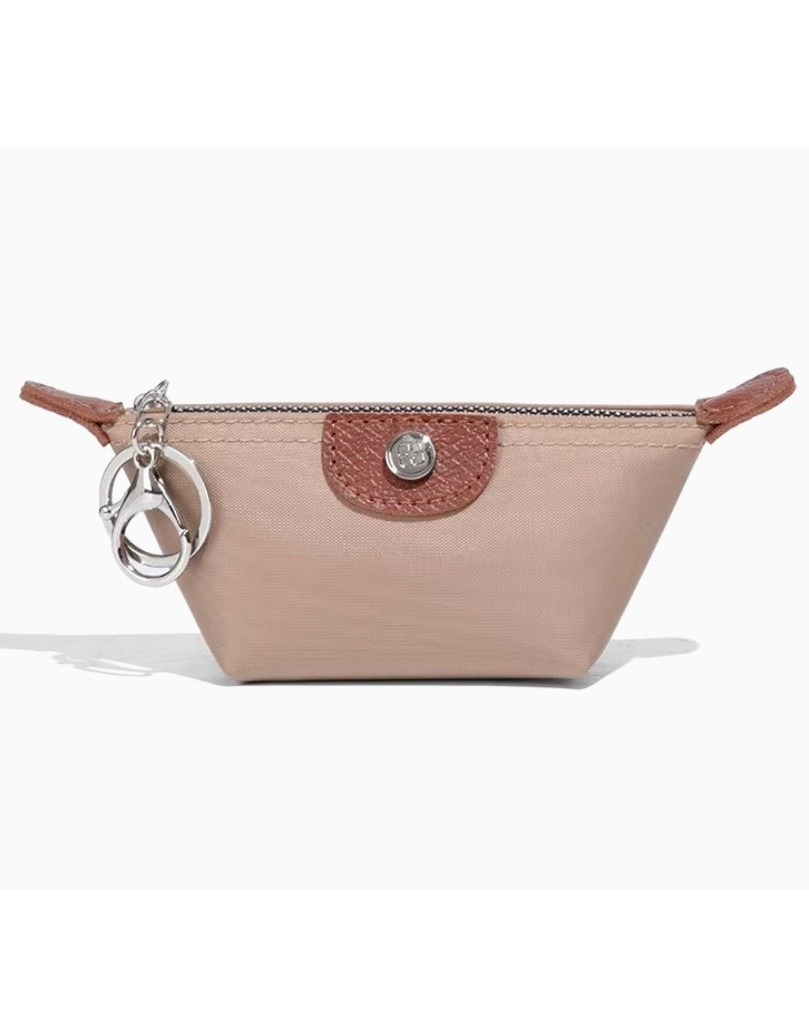 Nylon Coin Purse Charm with Keychain - Beige