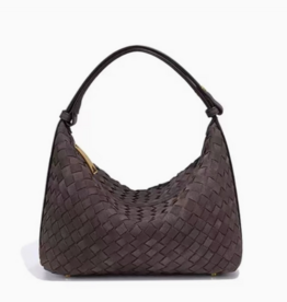 Woven Microfiber Leather Hobo Bag - Chocolate