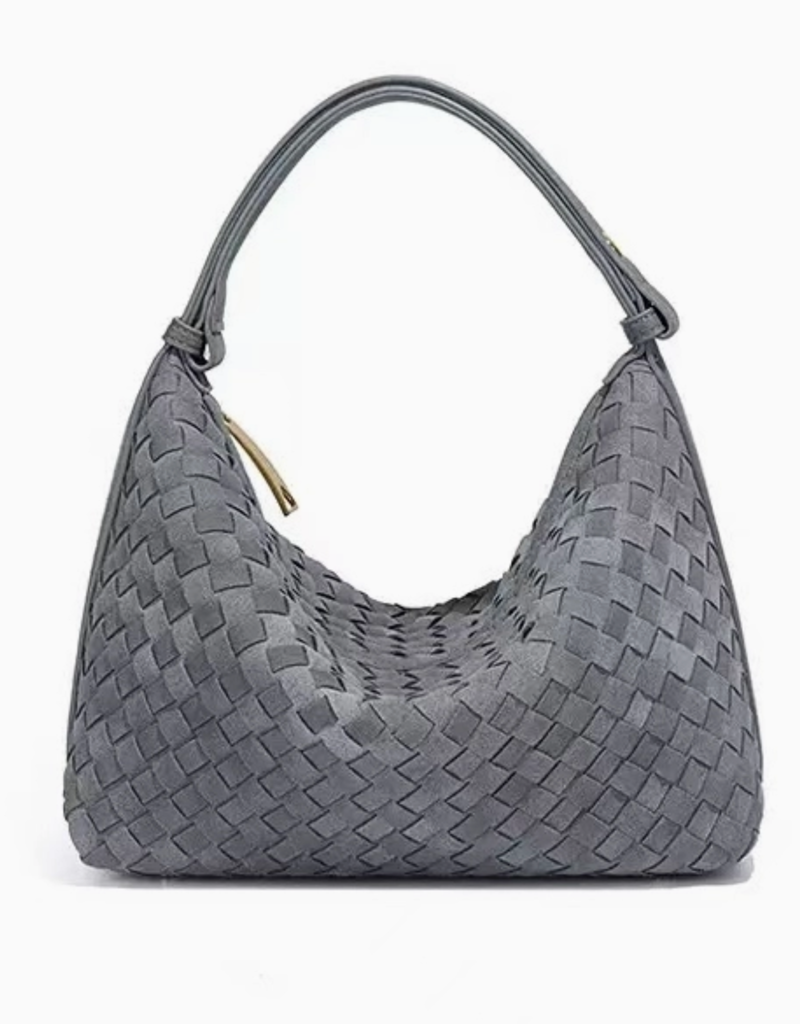 Woven Microfiber Leather Hobo Bag - Grey