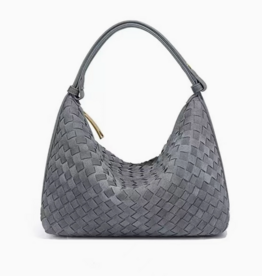Woven Microfiber Leather Hobo Bag - Grey