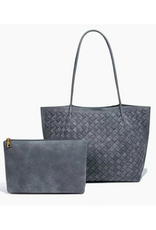Woven Microfiber Leather Tote Bag with Pouch - Grey
