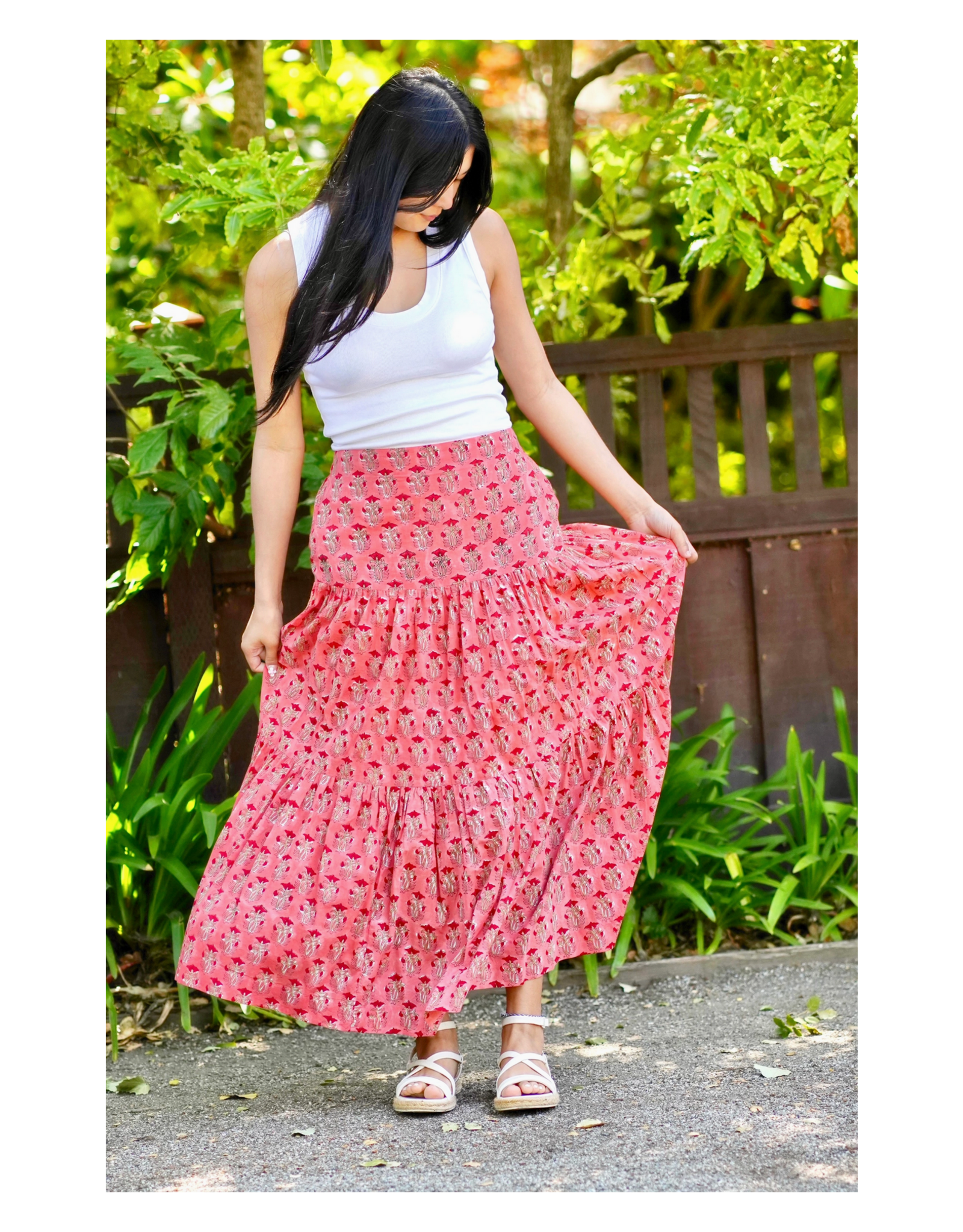 Block Printed Tiered Cotton Skirt