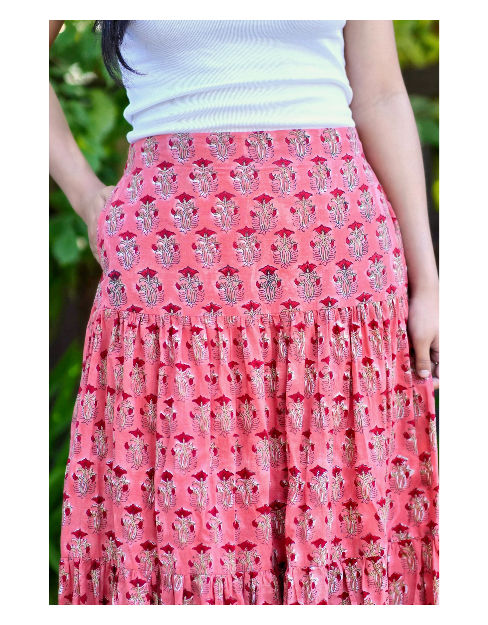 Block Printed Tiered Cotton Skirt