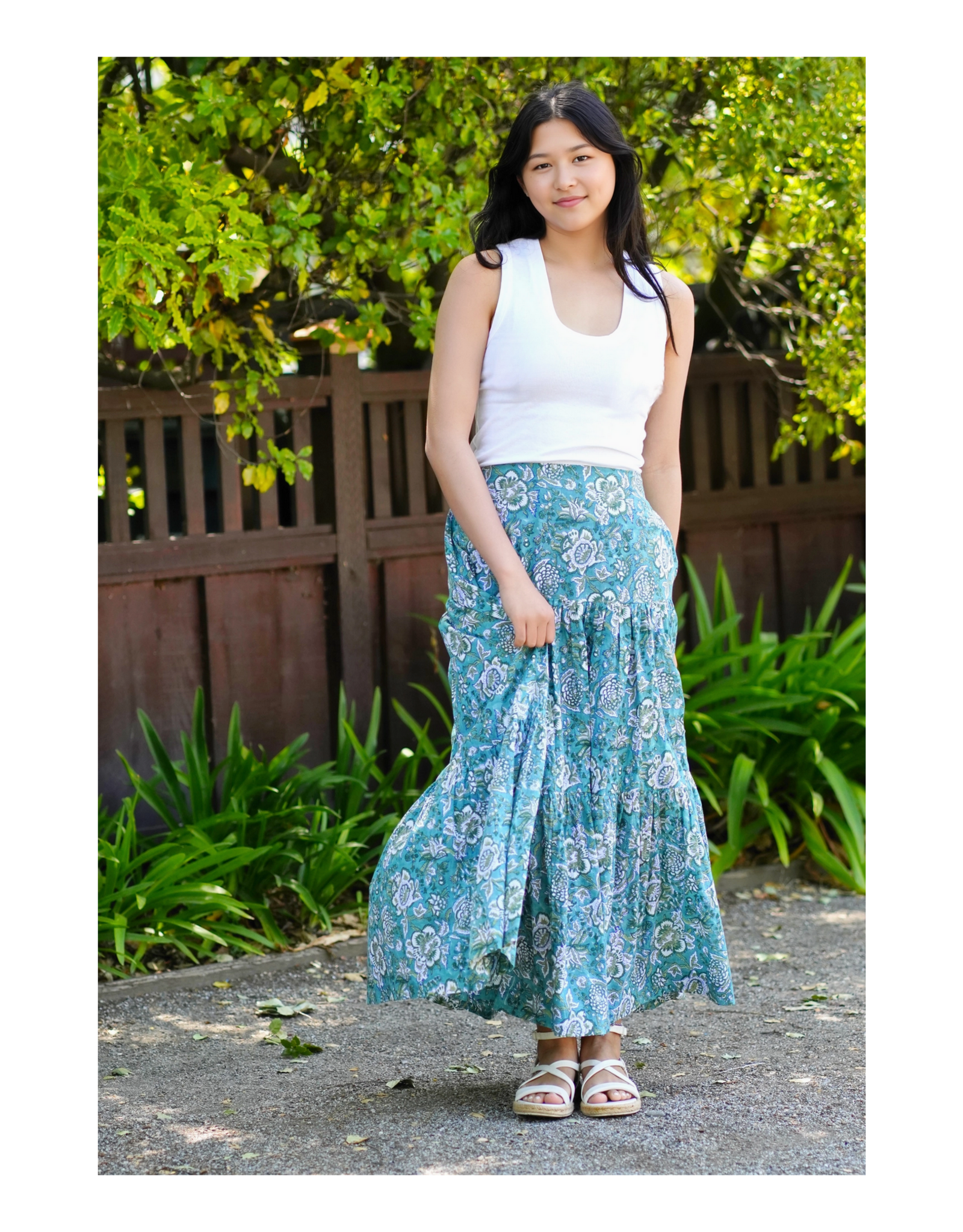 Block Printed Tiered Cotton Skirt