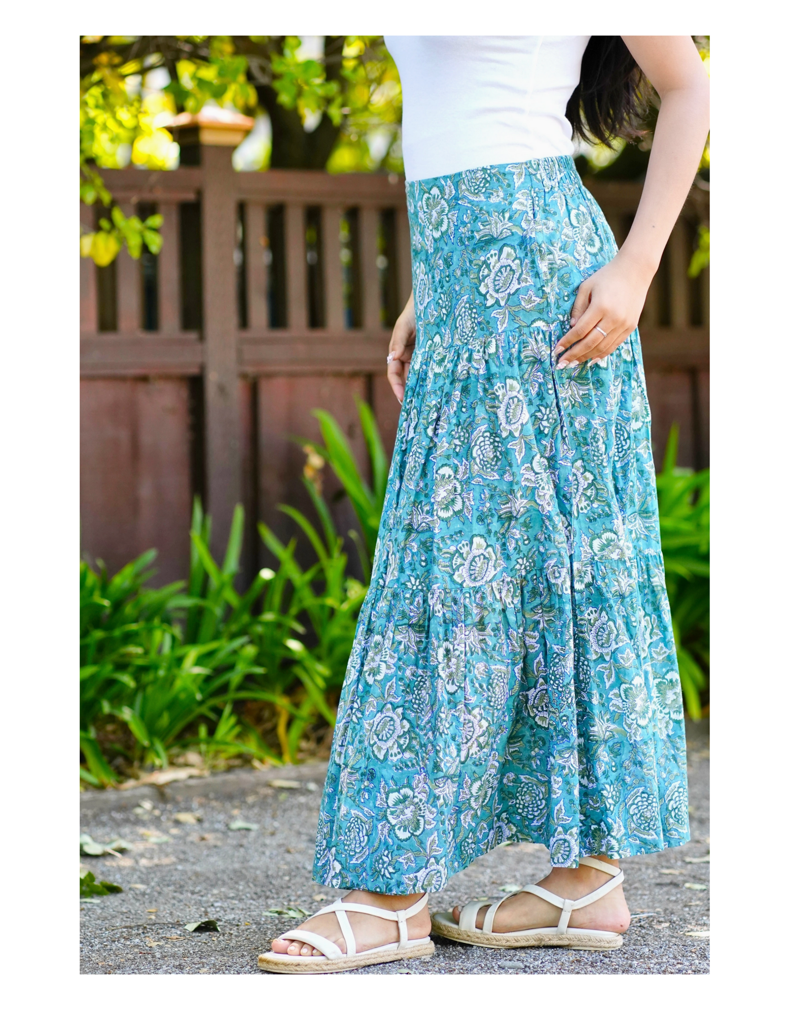 Dolma Block Printed Tiered Cotton Skirt