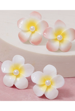 Acrylic Flower and Pearl Stud Earrings Set - Pink/White