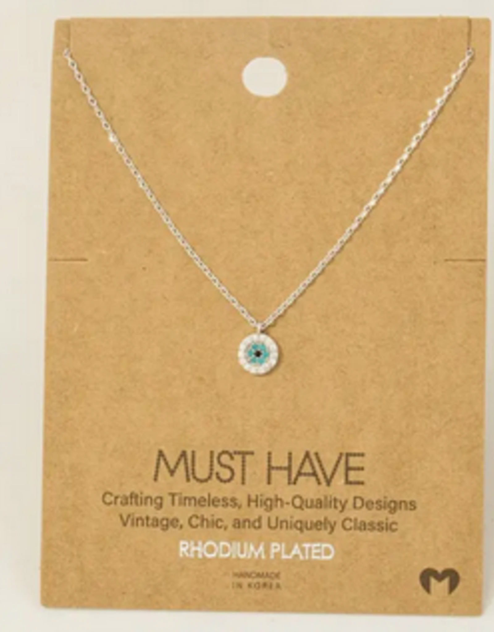 Jeweled Eyeball Round Pendant Necklace - Silver