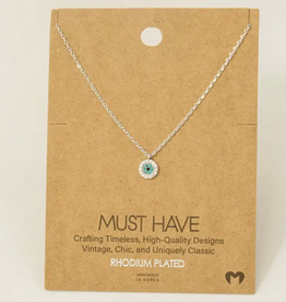 Jeweled Eyeball Round Pendant Necklace - Silver