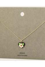 Black Enamel Flower Heart Pendant Necklace