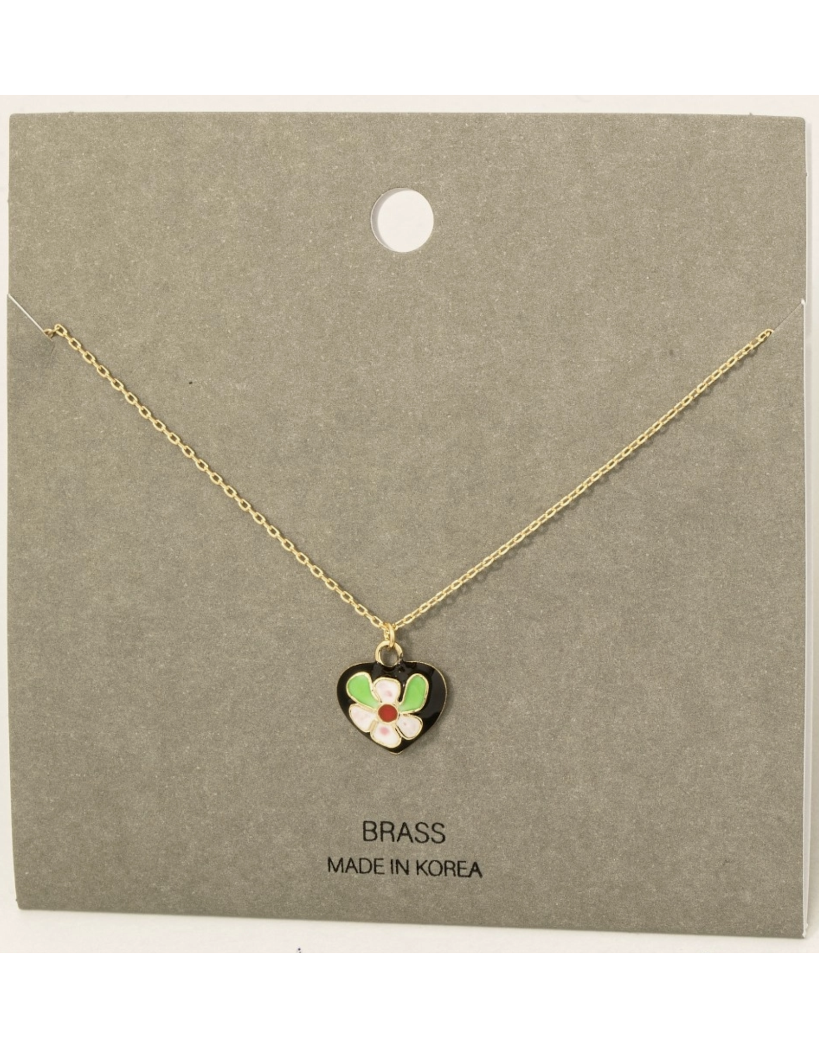 Black Enamel Flower Heart Pendant Necklace