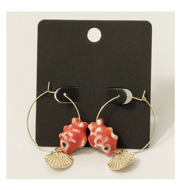 Red Seashell & Fish Earrings