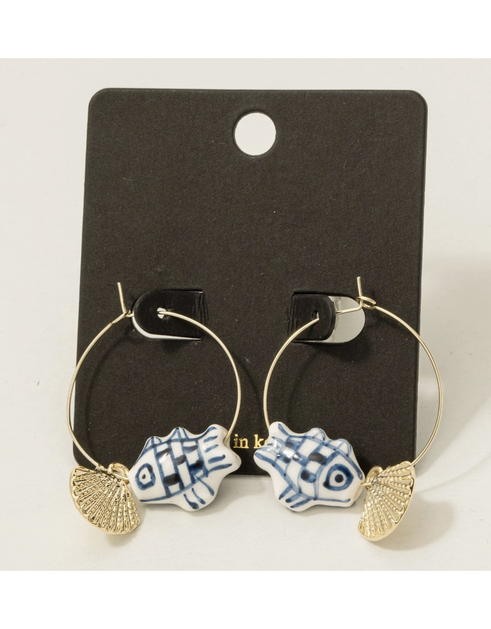 White and Blue Seashell & Fish Earrings